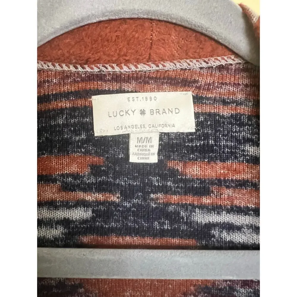 Lucky Brand Aztec 3/4 Sleeve Long Open Front Cardigan Size Medium
